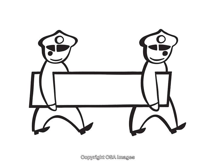 Black and White Illustration of Two Figures Carrying a Blank Signboard