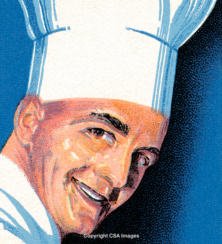 Retro Illustration of a Smiling Chef in a Traditional White Hat