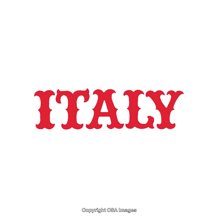 Bold Red Italy Typography on White Background for Travel or Designs