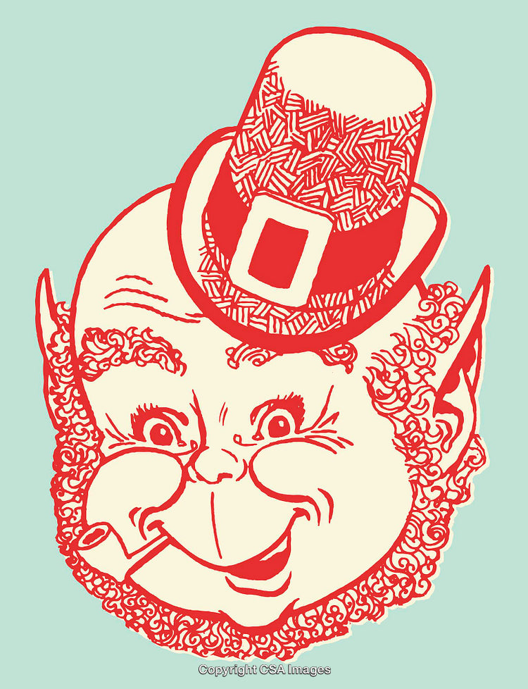 Red and White Line Art of Festive Elf Smoking a Pipe