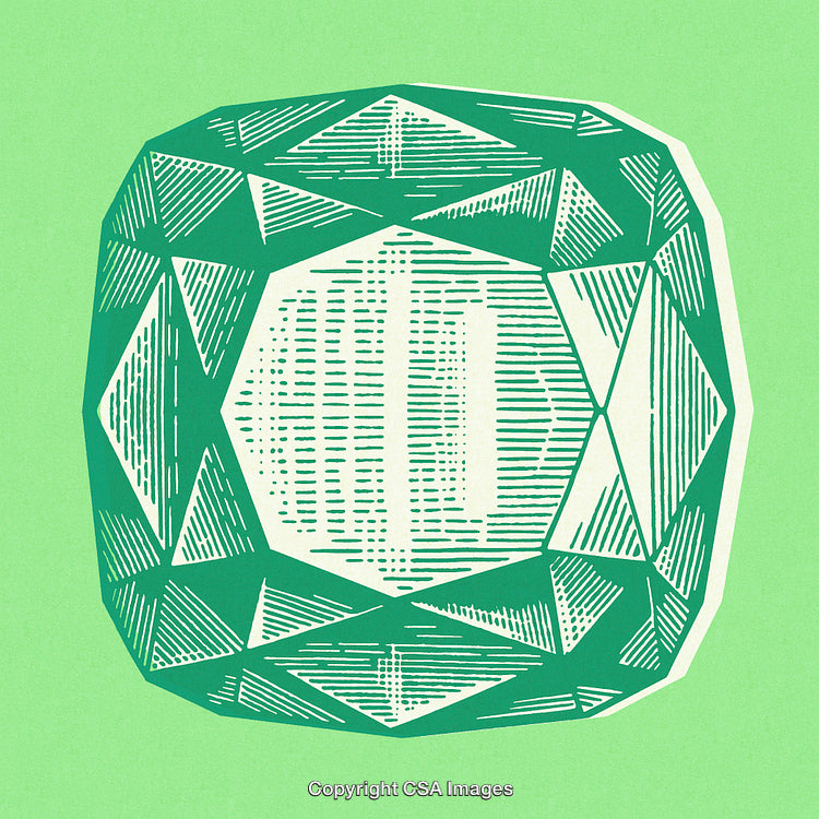 Illustration of a Geometric Emerald Gemstone on a Green Background