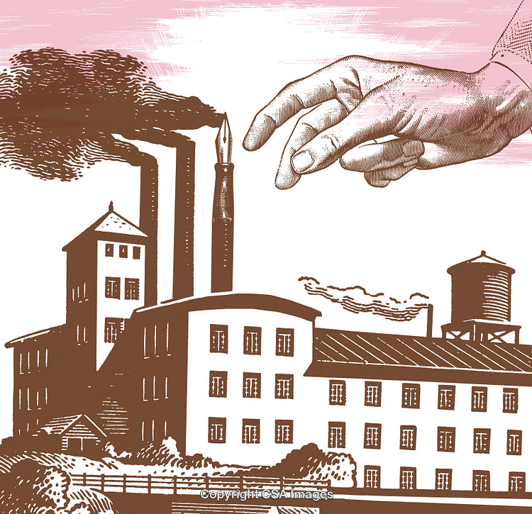 Vintage Illustration of Industrial Factory with Artistic Concept Elements