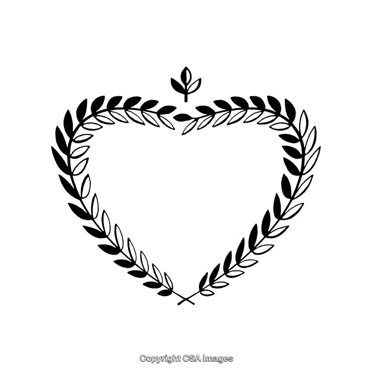 Black and White Heart-Shaped Laural Border Design