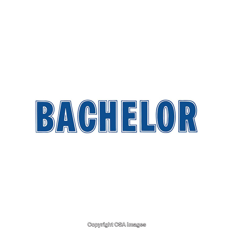 Bachelor Text Design in Bold Blue Letters on White Background
