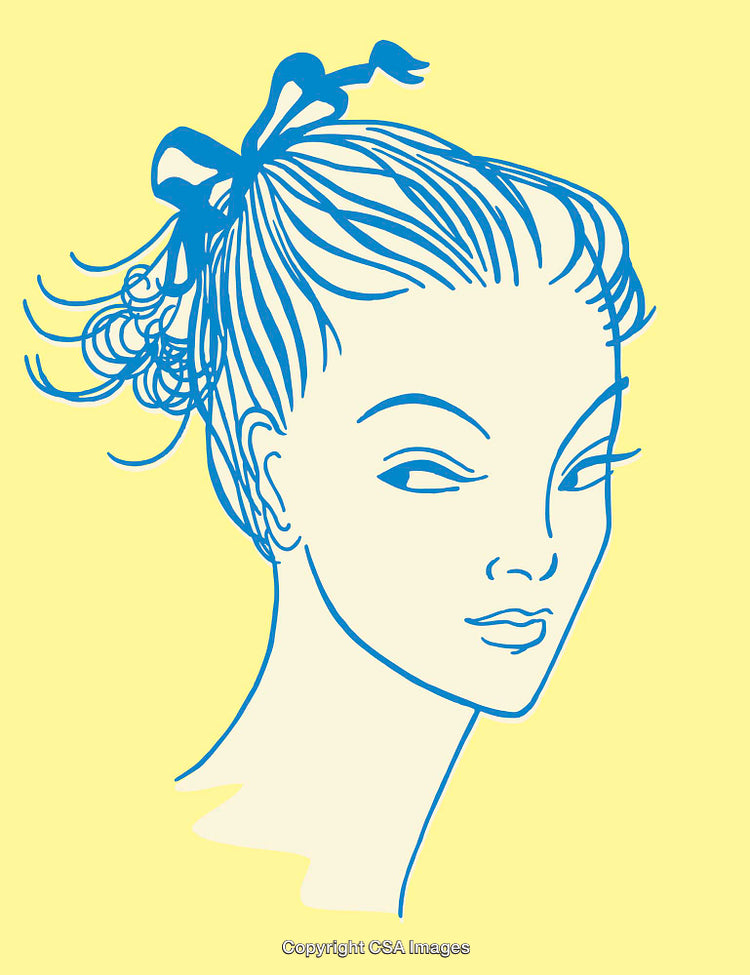 Stylized Line Art of Woman with Ponytail and Ribbon
