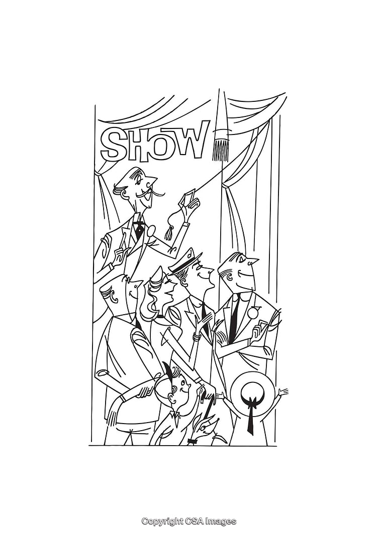 Black and White Line Art Depicting a Group Enjoying a Show