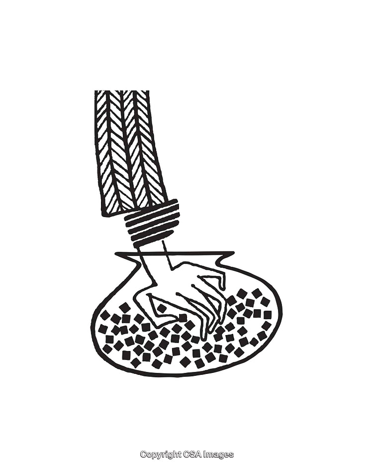 Black and White Line Art Illustration of Hand in a Bowl with Squares