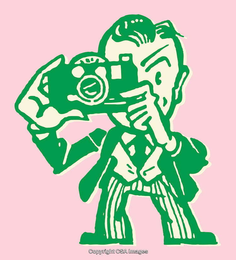 Retro Styled Cartoon of Photographer Capturing Moments with a Vintage Camera