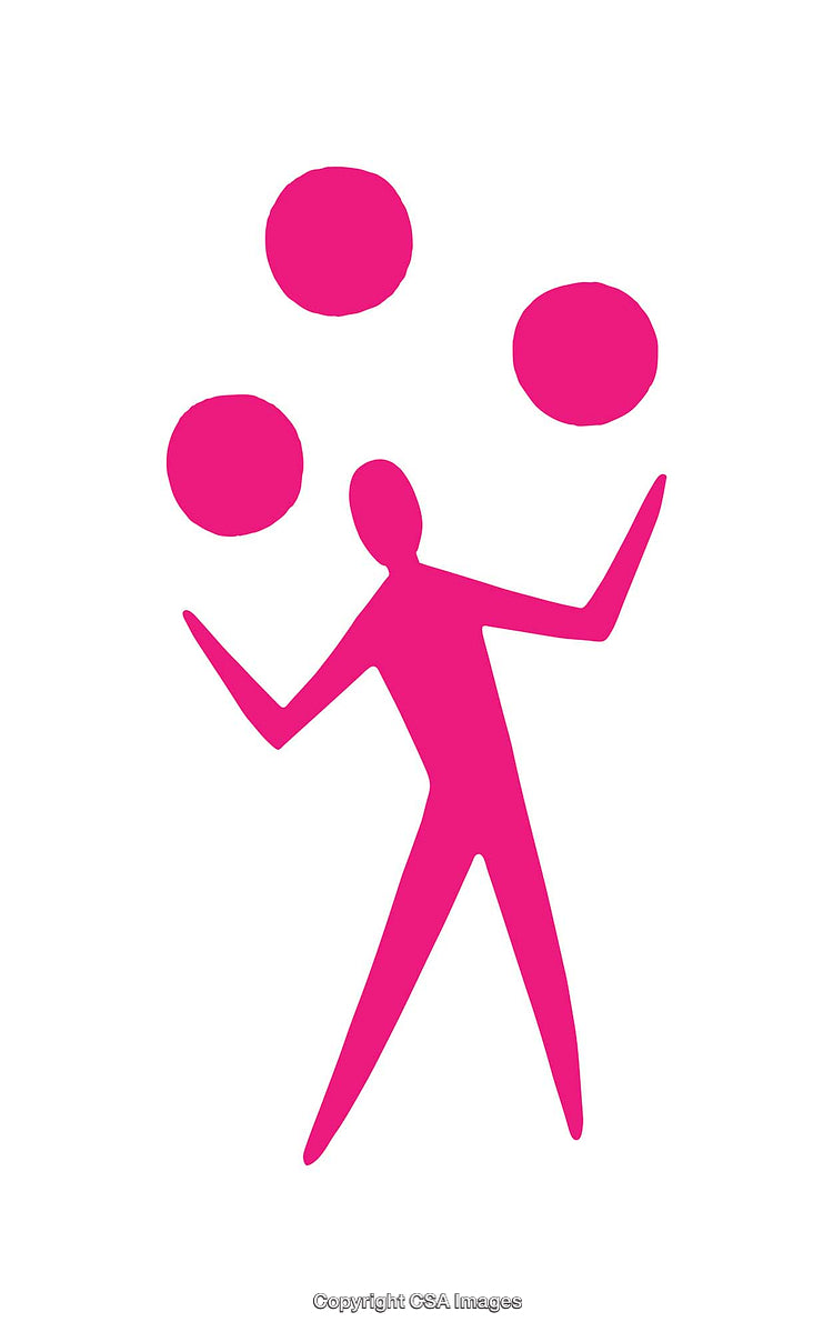 Pink Silhouette Juggling Three Balls on a White Background