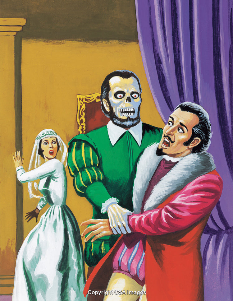 Vintage Illustration of Dramatic Characters in a Suspenseful Historical Scene