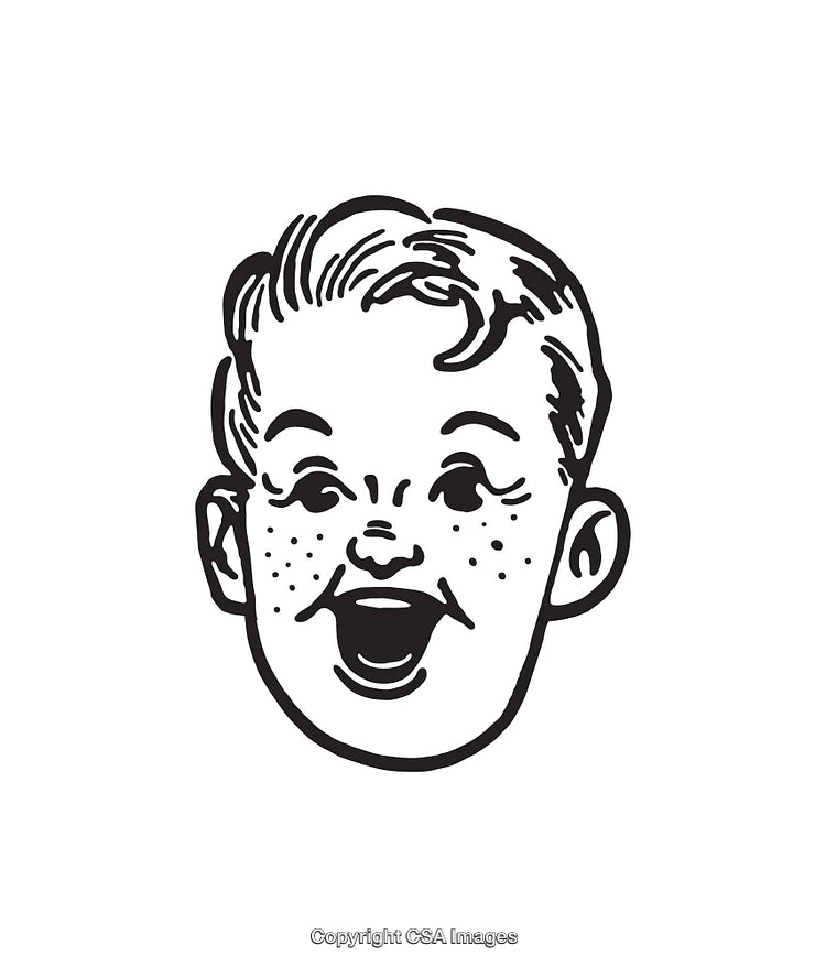 Retro Black and White Line Art of Happy Boy Illustration