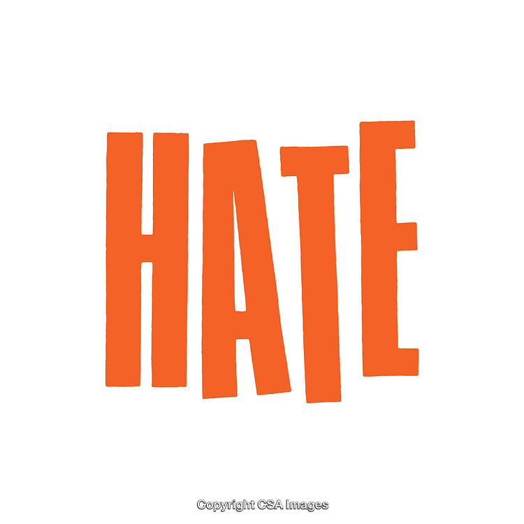 Bold Typeface of Orange 'Hate' Text on a White Background