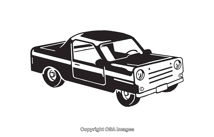 Black and White Line Art Pickup Truck Illustration