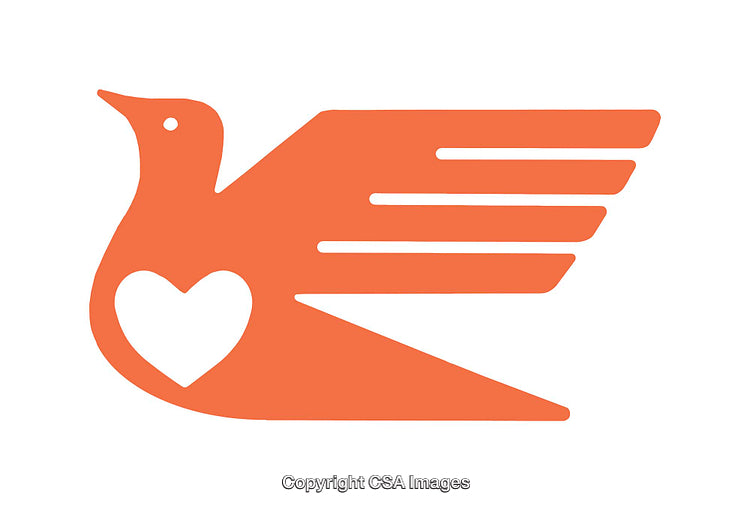 Minimalist Orange Bird Icon with Heart Symbol on White Background