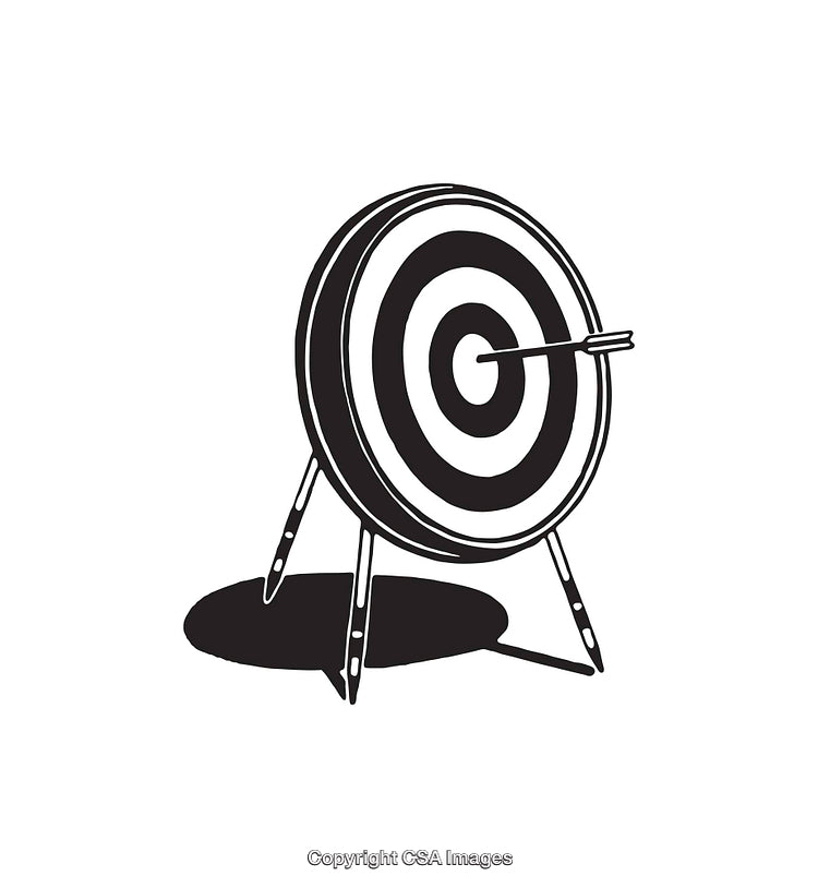Black and White Bullseye with Arrow Hitting the Target