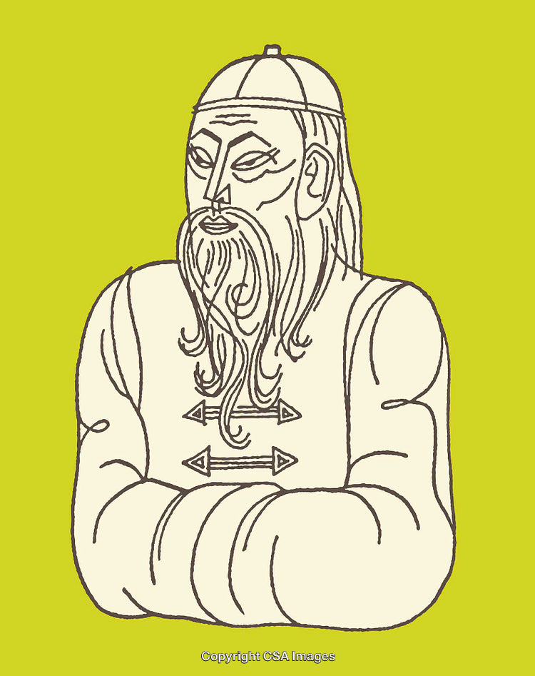 Line Art Illustration of a Bearded Man in Traditional Attire