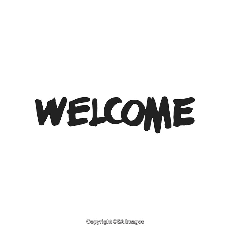 Black Brushstroke Welcome Text on White Background