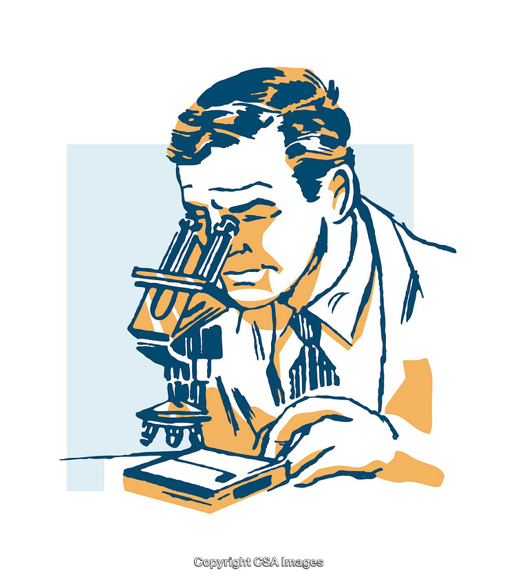 Scientist Observing Through Microscope in Retro Illustration Style