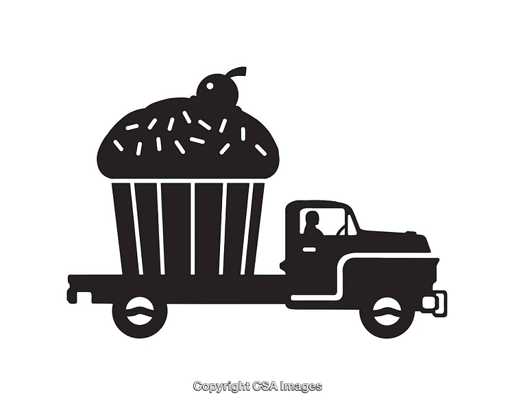 Stylized Truck Transporting a Cupcake With Cherry Illustration