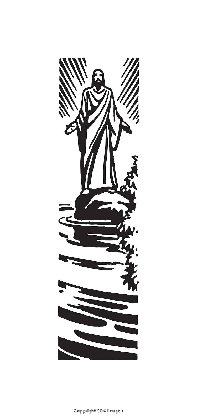 Black and White Line Art of Jesus Christ in a Serene Setting