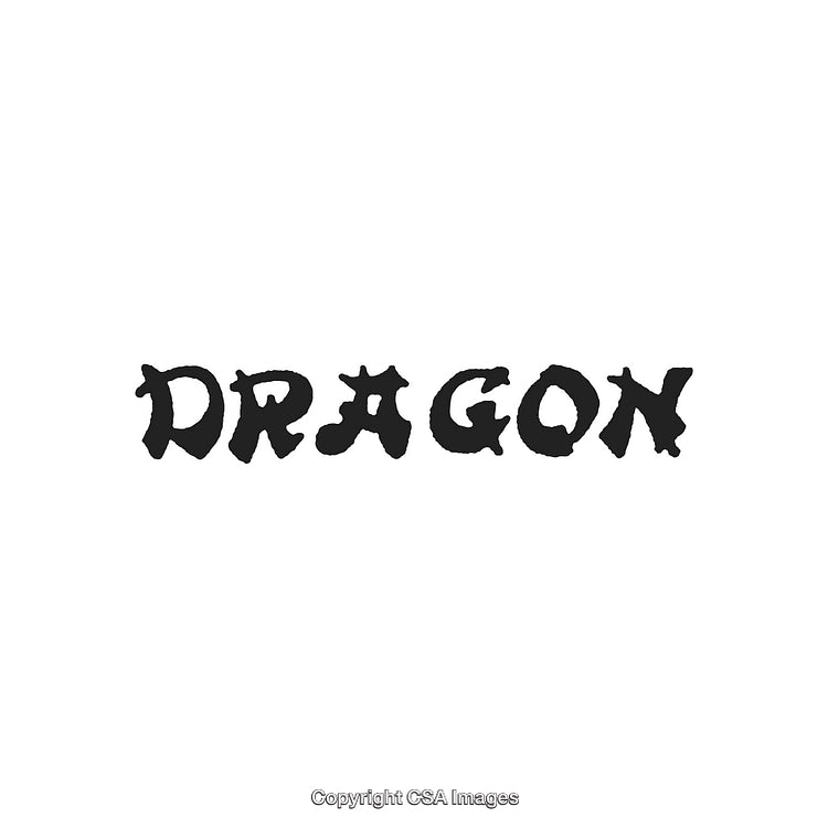 Dragon Text in Gothic Font Displayed on a White Background