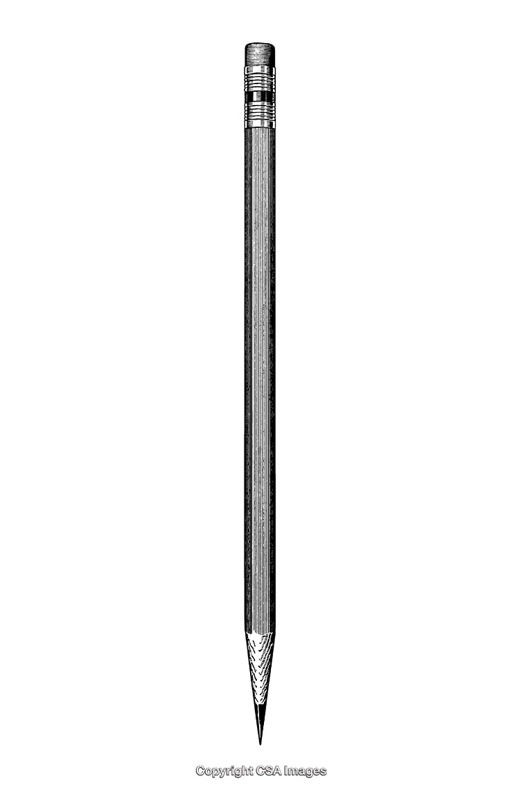 Realistic Black And White Engraving of a Wooden Pencil