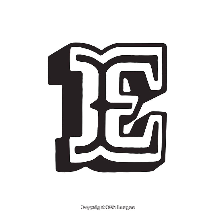 Stylized Black and White Letter E in Bold Artistic Typography Design