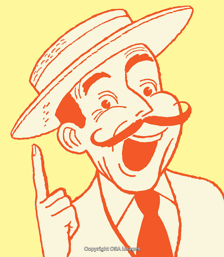 Retro Styled Line Art Illustration of a Cheerful Mustached Man