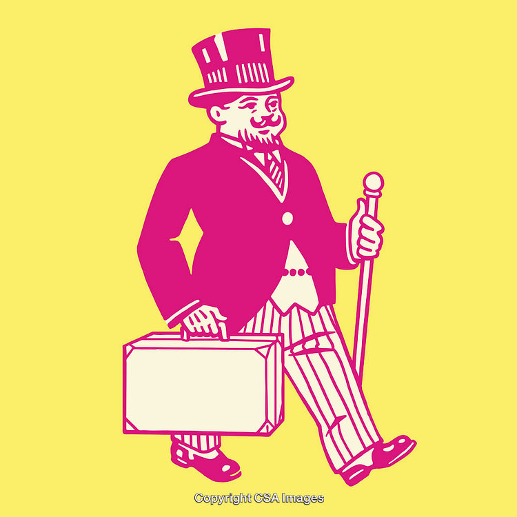 Whimsical Vintage Businessman Illustration in Vibrant Retro Colors