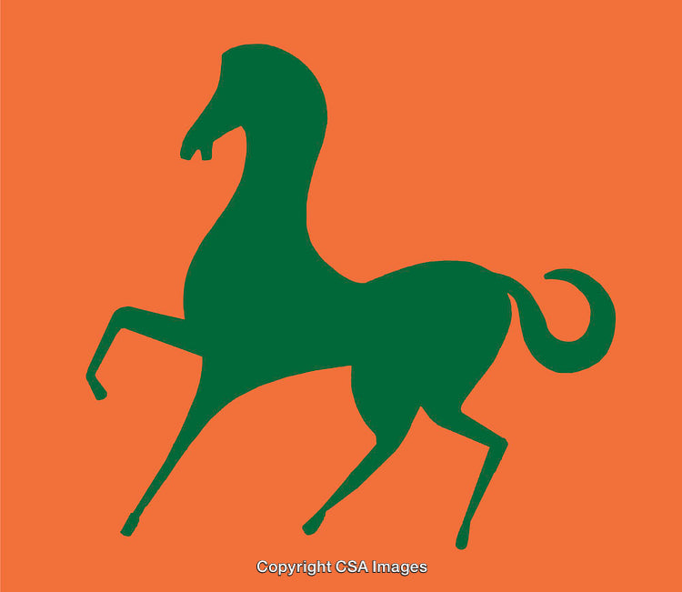 Simple Green Silhouette of a Horse on Orange Background