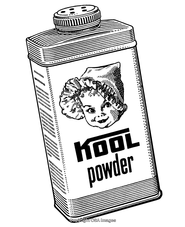 Black and White Engraved Vintage Kool Powder Packaging Illustration