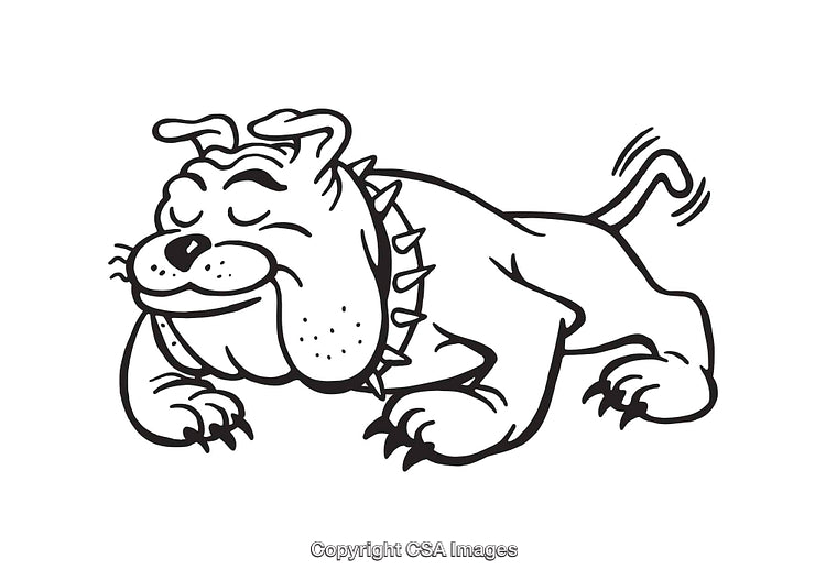 Cartoon Bulldog with Spiked Collar Rendered in Line Art Style