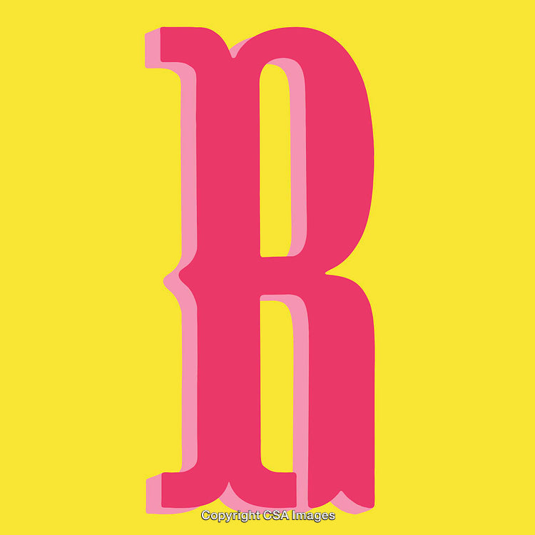 Bold Pink Letter R on Bright Yellow Background in Playful Design