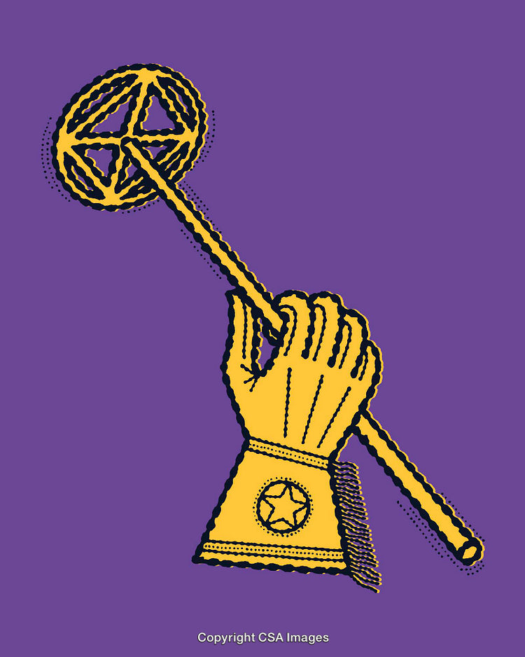 Hand Holding a Symbolic Wand with Star Design on Purple Background