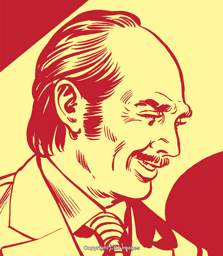Stylized Red and Yellow Illustration of a Smiling Businessman
