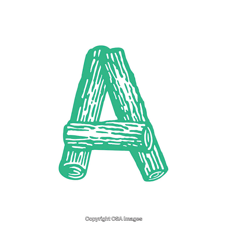 Illustrated Letter A with Rustic Wooden Texture in Green