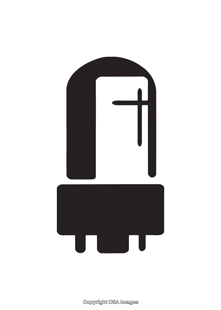 Black and White Line Art of a Stylized Religious Symbol