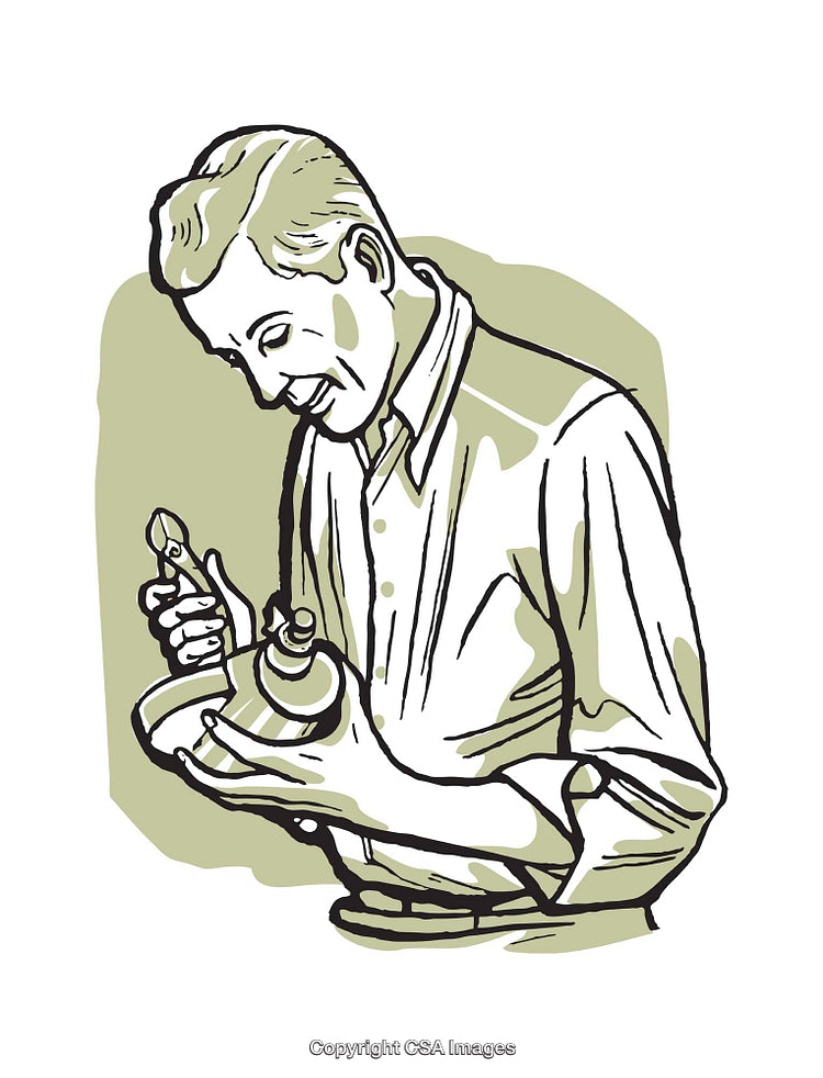 Vintage Illustration of a Man Inspecting an Object in Hand