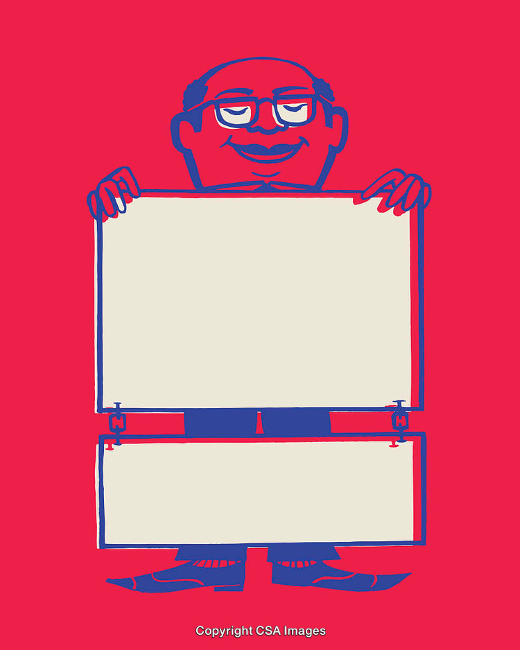 Creative Red and Blue Vintage Styled Character Line Art Illustration