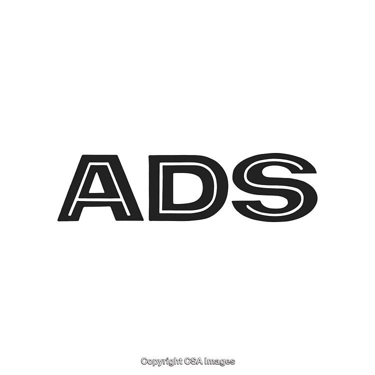 Black Stylized Text Showing the Word 'ADS' on a White Background