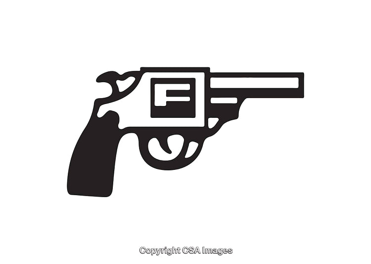 Minimalist Black and White Icon of a Revolver Styled Design