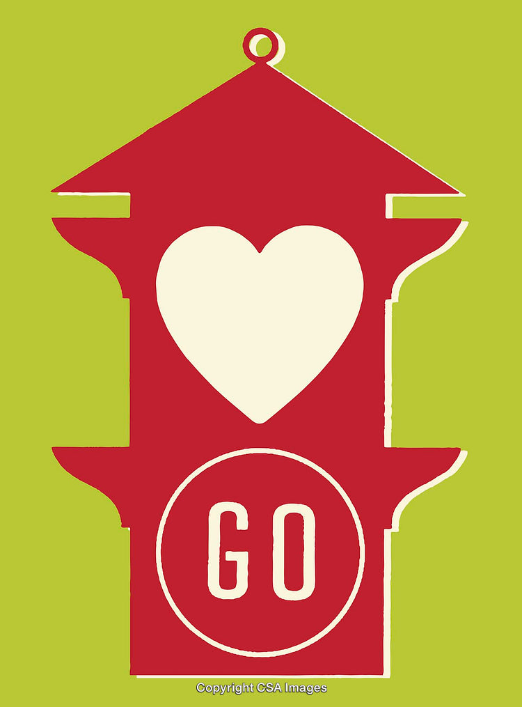 Retro Red Traffic Light Art With Heart and 'Go' Text