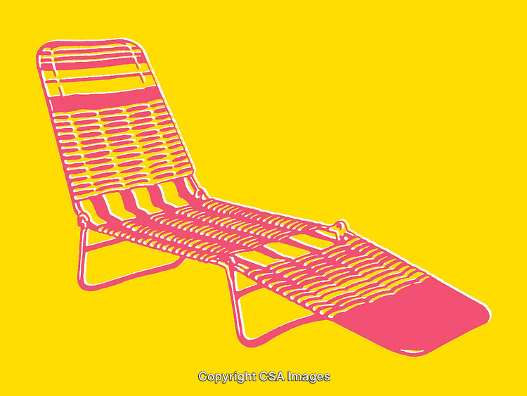 Minimalist Pop Art Illustration of a Woven Lounge Chair on Yellow Background