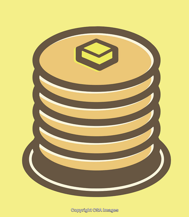 Stack of Pancakes with Butter Highlighted in Color Illustration Art