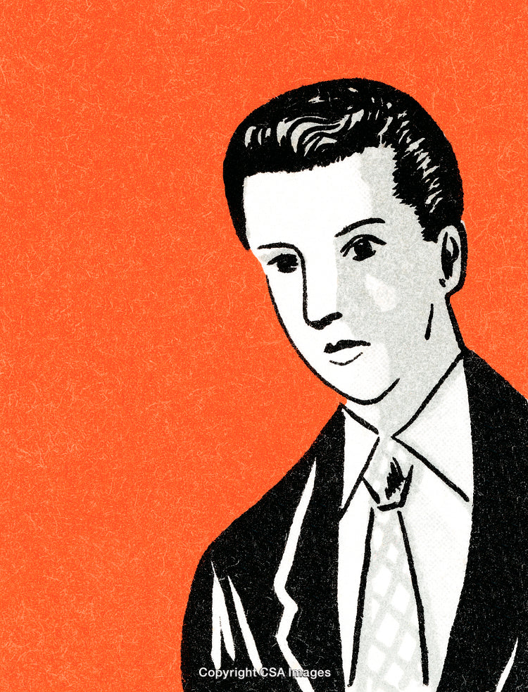 Retro Style Portrait of a Gentleman in a Suit on Orange Background