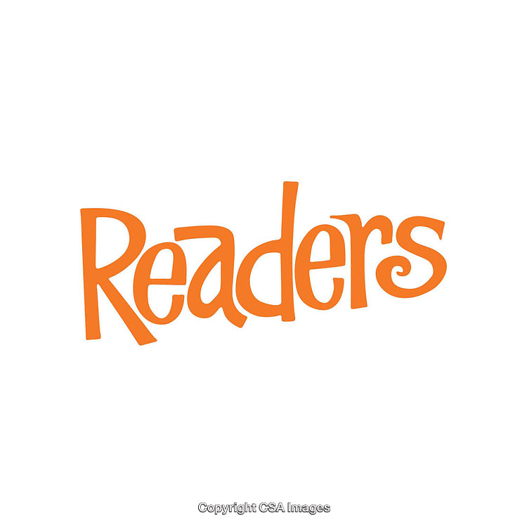 Orange Curved Text Reading the Word 'Readers' on a White Background