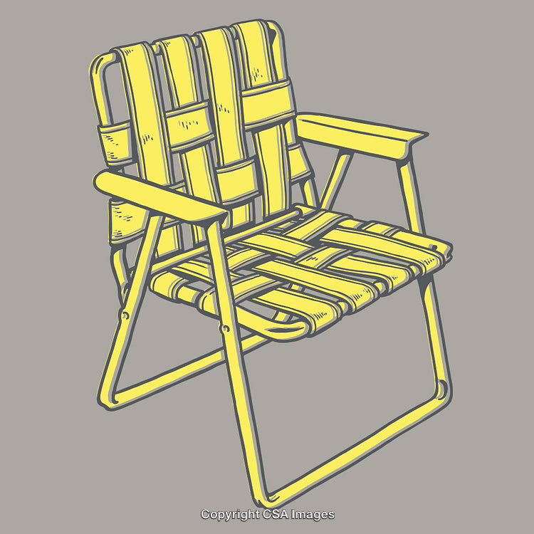 Yellow Line Art Illustration of a Woven Outdoor Folding Chair