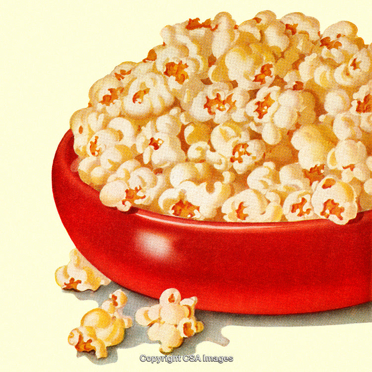Classic Bowl of Fresh Popcorn in a Vibrant Red Dish