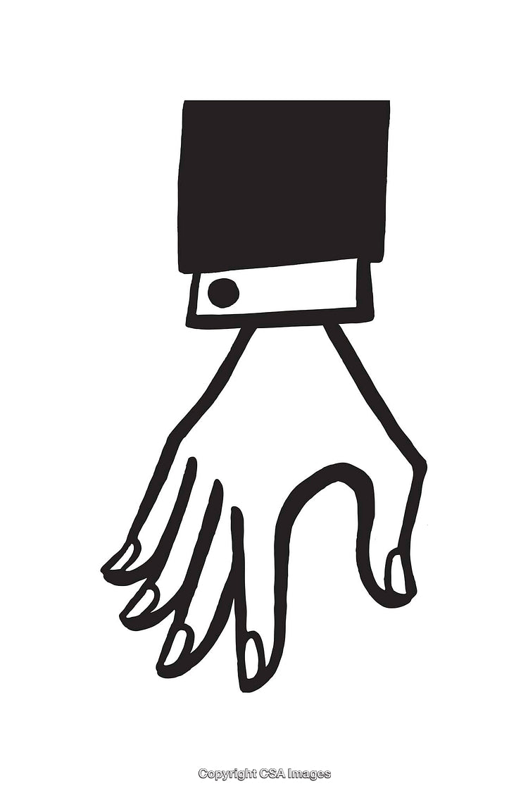 Minimalistic Black and White Line Art of a Stylized Hand