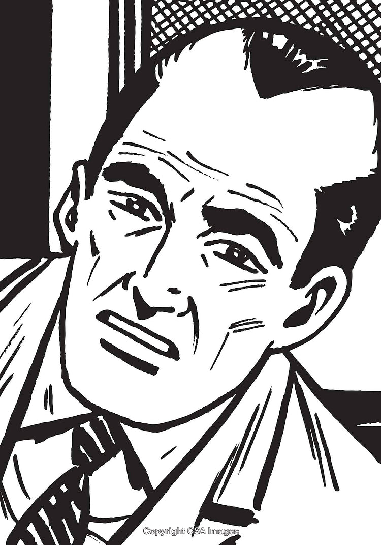 Black and White Illustration of a Concerned Man Expressing Worry